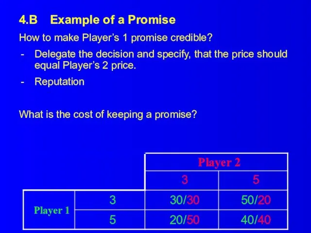 4.B Example of a Promise How to make Player’s 1 promise credible?