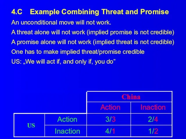 4.C Example Combining Threat and Promise An unconditional move will not work.