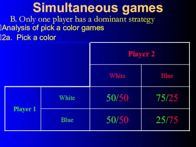 Simultaneous games B. Only one player has a dominant strategy Analysis of