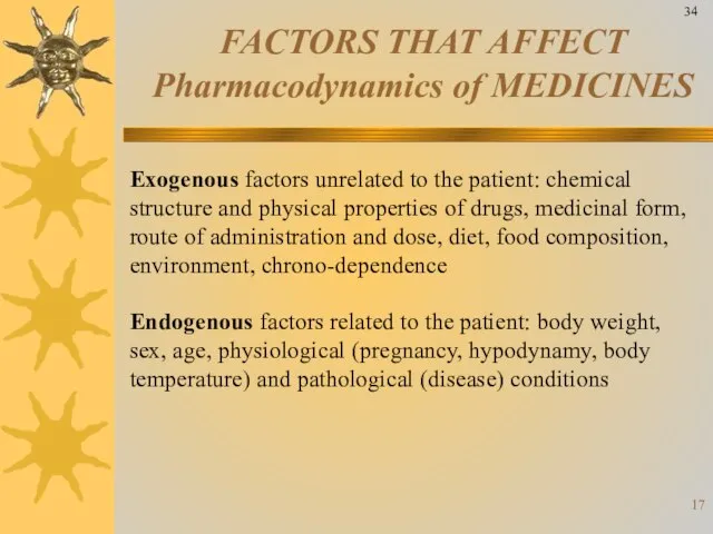 FACTORS THAT AFFECT Pharmacodynamics of MEDICINES Exogenous factors unrelated to the patient: