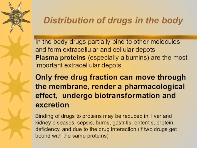 Distribution of drugs in the body In the body drugs partially bind