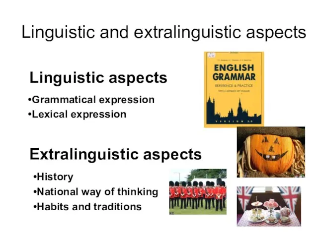 Linguistic and extralinguistic aspects Linguistic aspects Extralinguistic aspects Grammatical expression Lexical expression