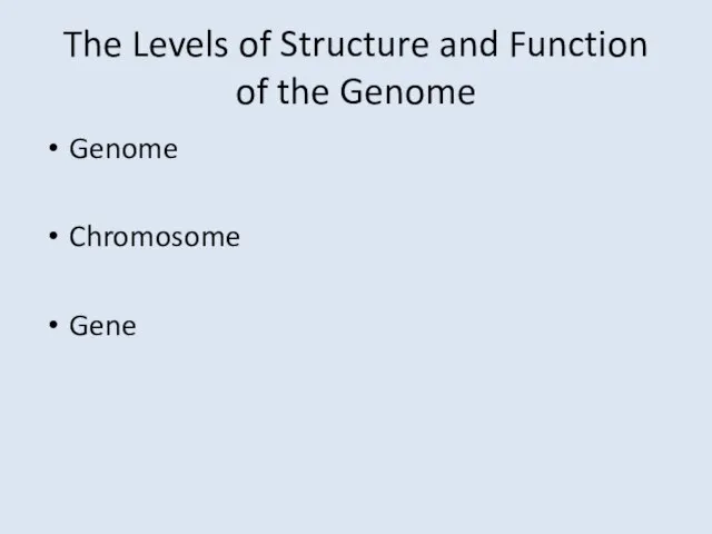 The Levels of Structure and Function of the Genome Genome Chromosome Gene