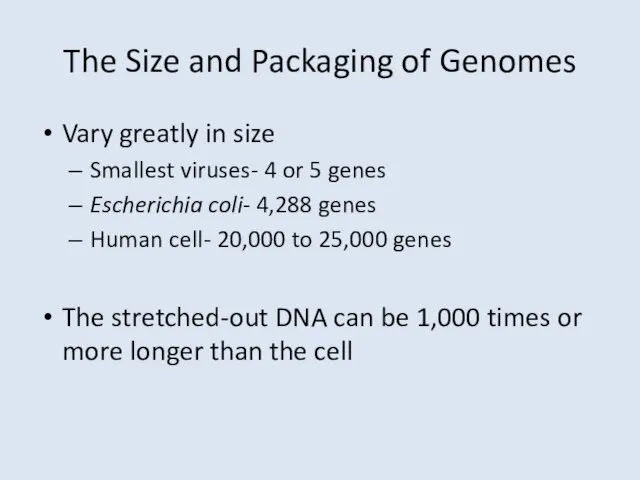 The Size and Packaging of Genomes Vary greatly in size Smallest viruses-