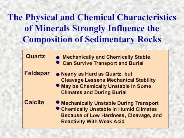 The Physical and Chemical Characteristics of Minerals Strongly Influence the Composition of