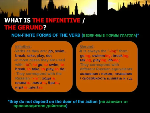WHAT IS THE INFINITIVE / THE GERUND? NON-FINITE FORMS OF THE VERB