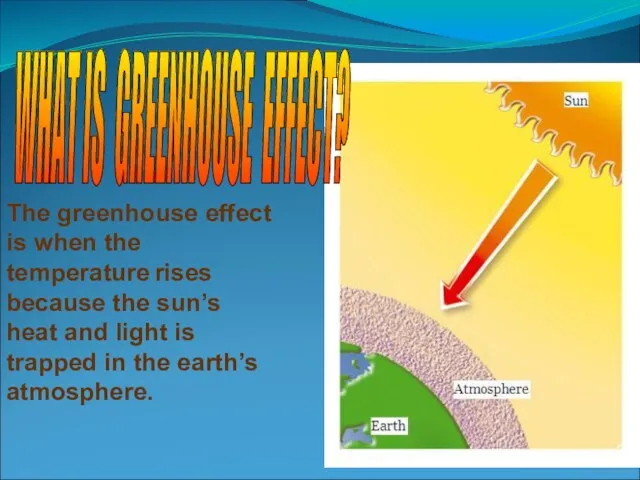 The greenhouse effect is when the temperature rises because the sun’s heat