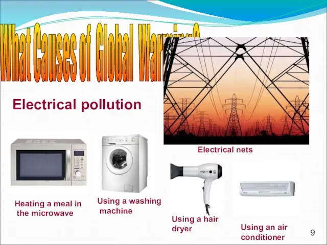 What Causes of Global Warming? Electrical pollution Using a hair dryer Using