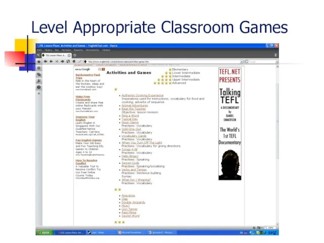 Level Appropriate Classroom Games