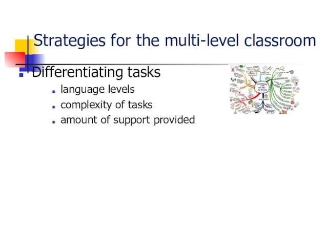 Strategies for the multi-level classroom Differentiating tasks language levels complexity of tasks amount of support provided