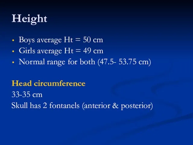 Height Boys average Ht = 50 cm Girls average Ht = 49