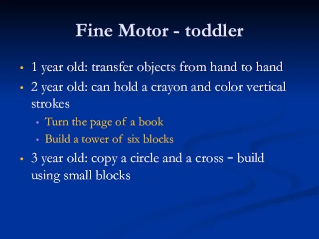 Fine Motor - toddler 1 year old: transfer objects from hand to