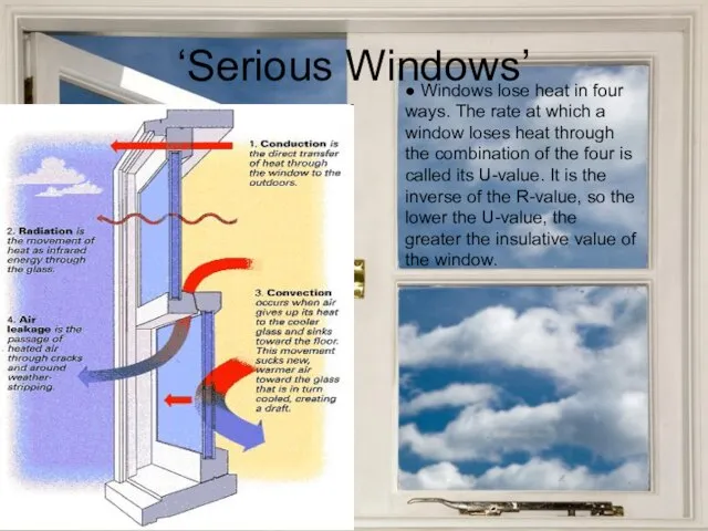 ‘Serious Windows’ ● Windows lose heat in four ways. The rate at
