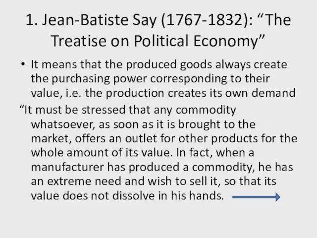1. Jean-Batiste Say (1767-1832): “The Treatise on Political Economy” It means that