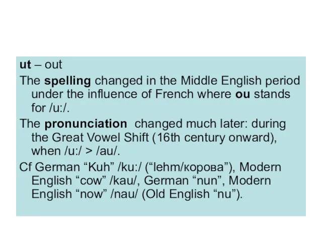 ut – out The spelling changed in the Middle English period under