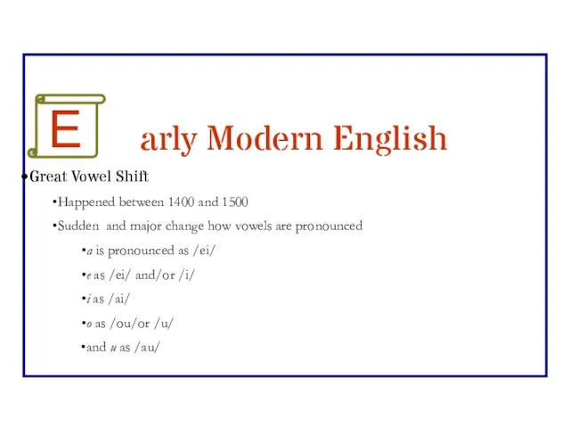 E arly Modern English Great Vowel Shift Happened between 1400 and 1500