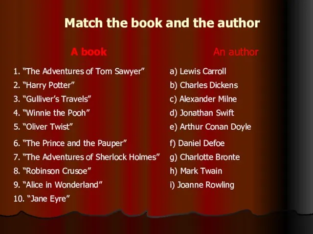 Match the book and the author