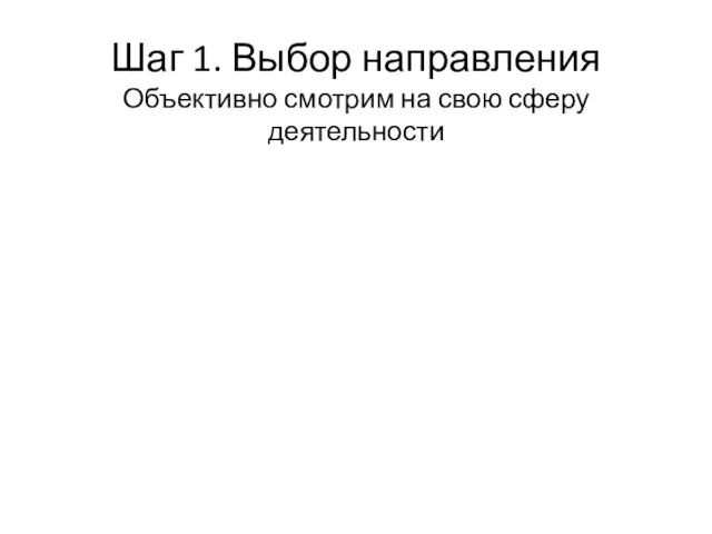 Шаг 1. Выбор направления Объективно смотрим на свою сферу деятельности