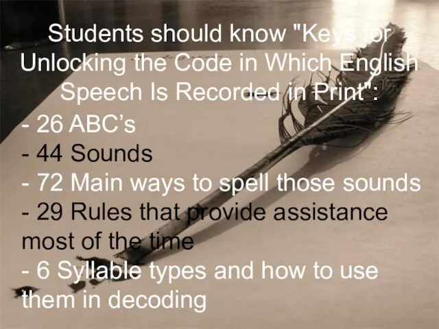 Students should know "Keys for Unlocking the Code in Which English Speech