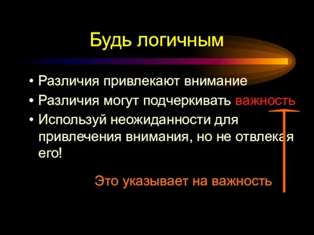 Будь логичным Различия привлекают внимание Различия могут подчеркивать важность Используй неожиданности для