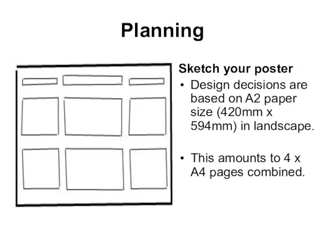 Planning Sketch your poster Design decisions are based on A2 paper size