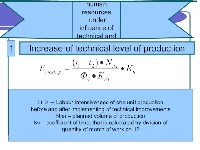 Calculation of economy of human resources under influence of technical and economical