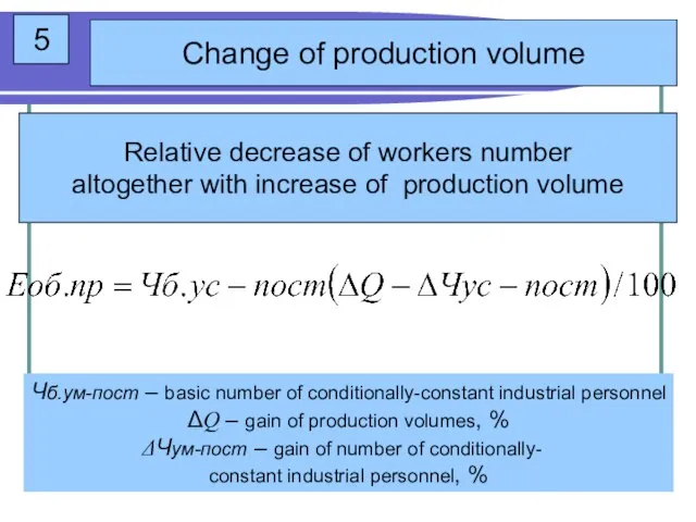 5 Change of production volume Чб.ум-пост – basic number of conditionally-constant industrial
