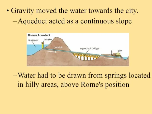 Gravity moved the water towards the city. Aqueduct acted as a continuous