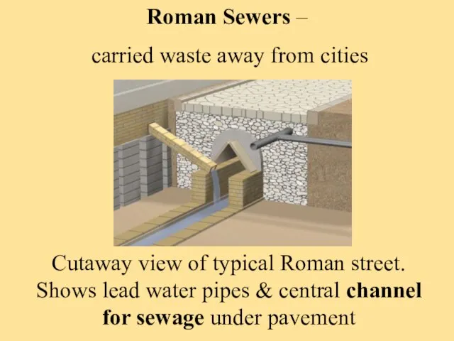 Roman Sewers – carried waste away from cities Cutaway view of typical