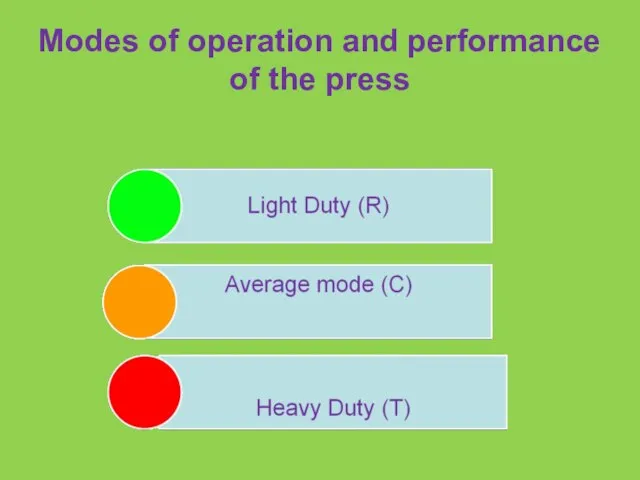 Modes of operation and performance of the press