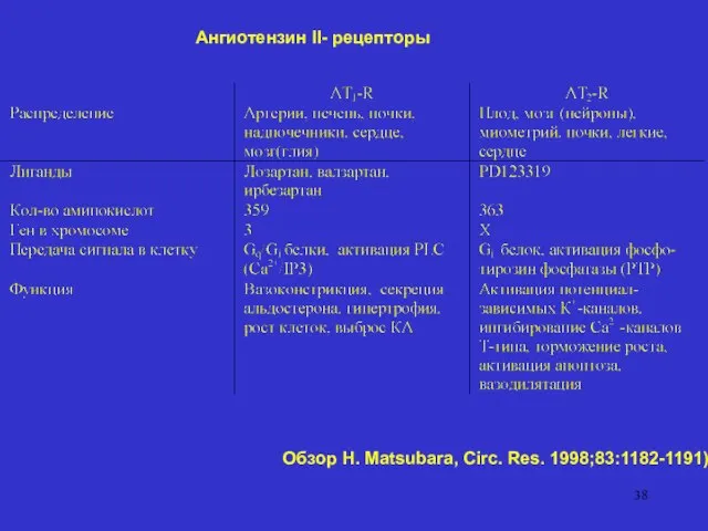 Ангиотензин II- рецепторы Обзор H. Matsubara, Circ. Res. 1998;83:1182-1191)