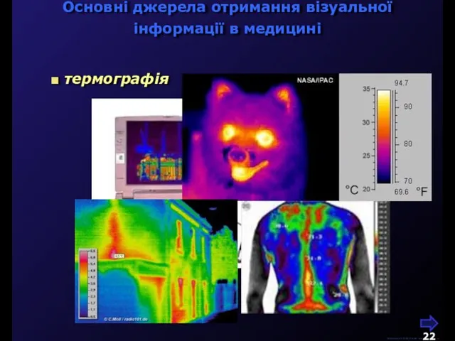 термографія Основні джерела отримання візуальної інформації в медицині М.Кононов © 2009 E-mail: mvk@univ.kiev.ua