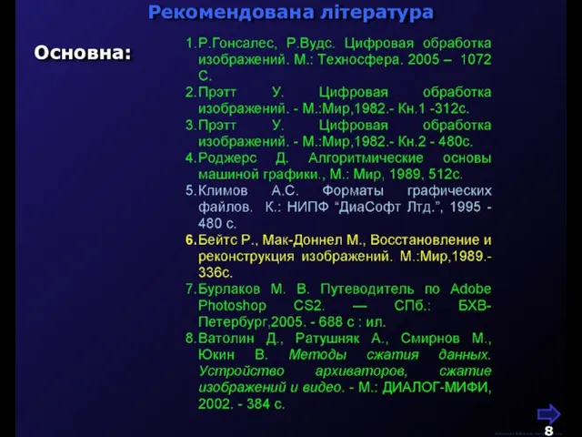 Рекомендована література М.Кононов © 2009 E-mail: mvk@univ.kiev.ua Основна: