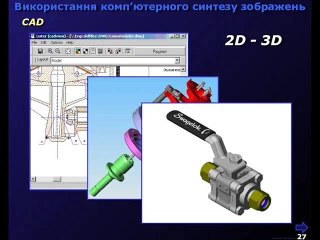 М.Кононов © 2009 E-mail: mvk@univ.kiev.ua CAD Використання комп’ютерного синтезу зображень 2D - 3D