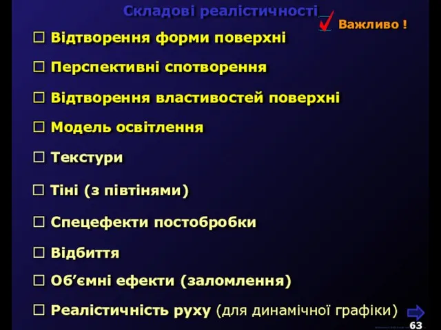 М.Кононов © 2009 E-mail: mvk@univ.kiev.ua Складові реалістичності  Об’ємні ефекти (заломлення) 
