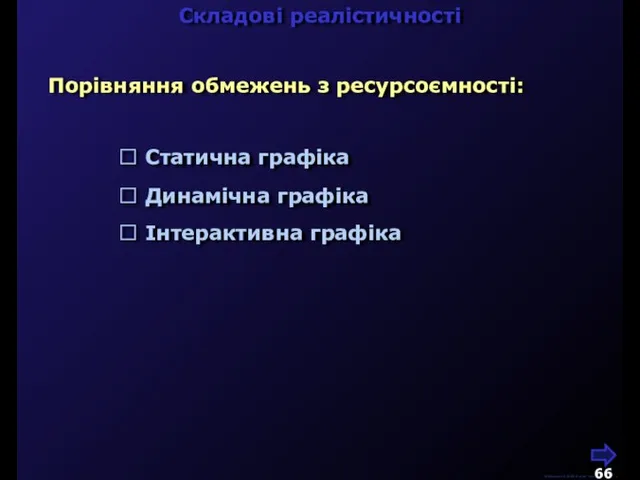 М.Кононов © 2009 E-mail: mvk@univ.kiev.ua Складові реалістичності  Динамічна графіка  Статична
