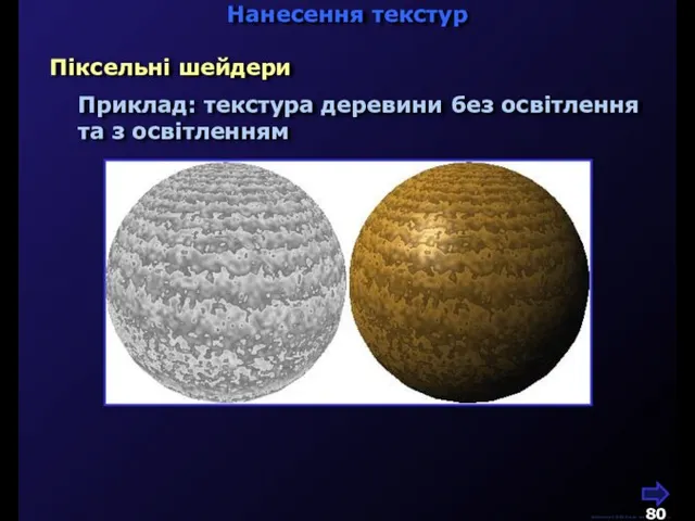 М.Кононов © 2009 E-mail: mvk@univ.kiev.ua Піксельні шейдери Нанесення текстур Приклад: текстура деревини