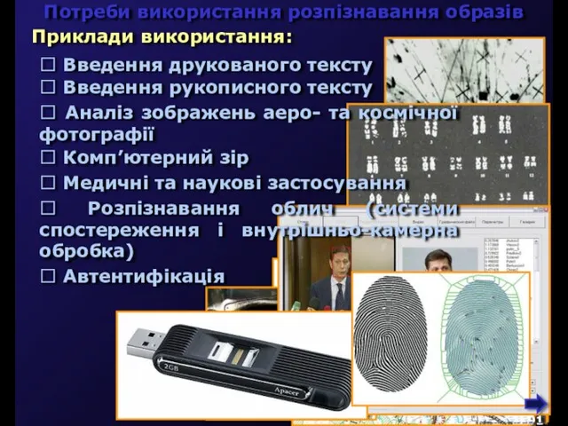 Потреби використання розпізнавання образів Приклади використання:  Введення друкованого тексту  Введення