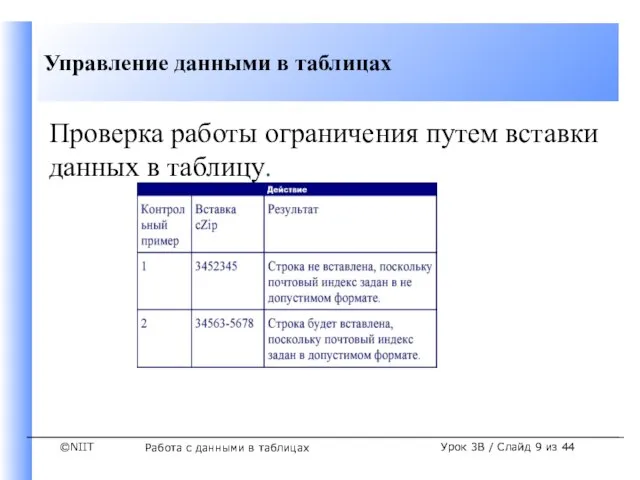 Работа с данными в таблицах Урок 3B / Слайд из 44 Проверка