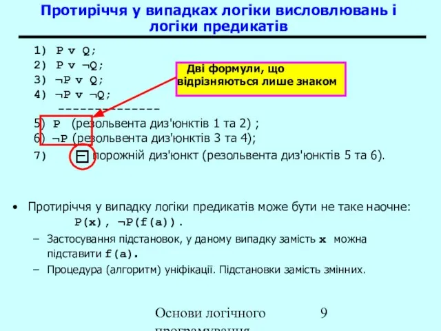 Основи логічного програмування 1) P v Q; 2) P v ¬Q; 3)