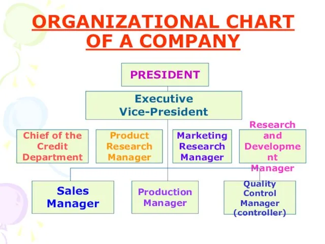 ORGANIZATIONAL CHART OF A COMPANY PRESIDENT Executive Vice-President Chief of the Credit