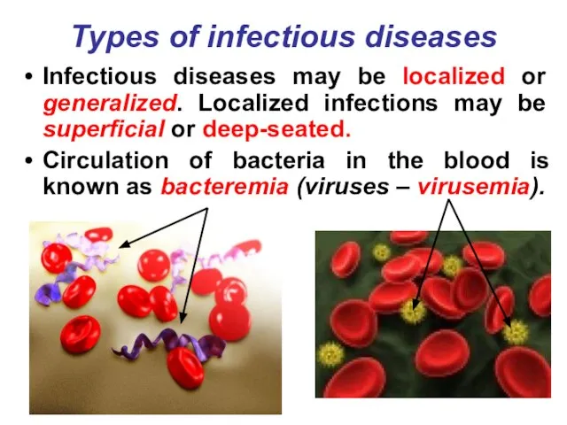 Types of infectious diseases Infectious diseases may be localized or generalized. Localized