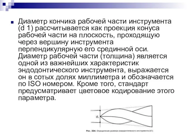 Диаметр кончика рабочей части инструмента (d 1) рассчитывается как проекция конуса рабочей