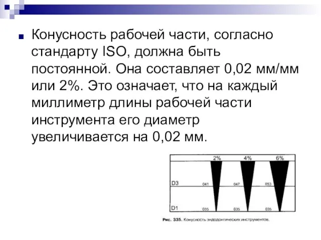 Конусность рабочей части, согласно стандарту ISO, должна быть постоянной. Она составляет 0,02