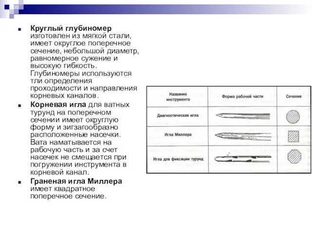 Круглый глубиномер изготовлен из мягкой стали, имеет округлое поперечное сечение, небольшой диаметр,