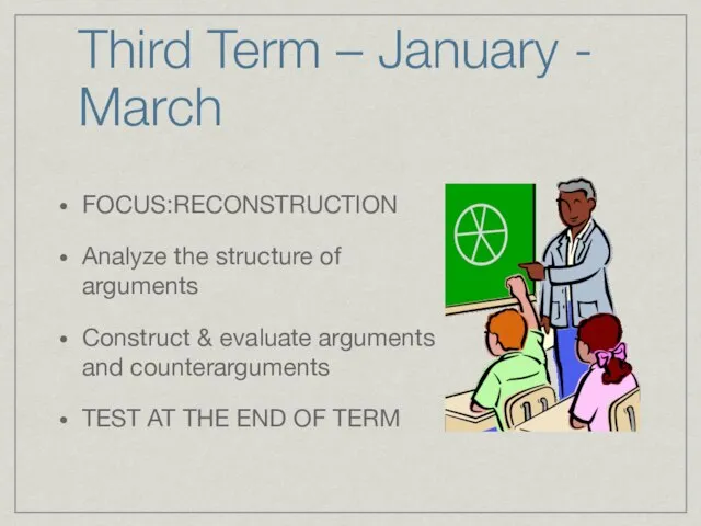 Third Term – January - March FOCUS:RECONSTRUCTION Analyze the structure of arguments