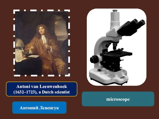 Antoni van Leeuwenhoek (1632–1723), a Dutch scientist Антоний Левенгук microscope
