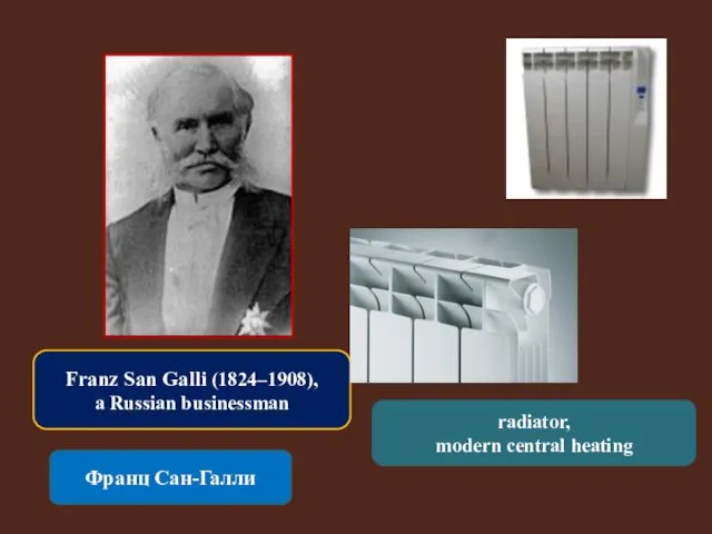 Franz San Galli (1824–1908), a Russian businessman Франц Сан-Галли radiator, modern central heating