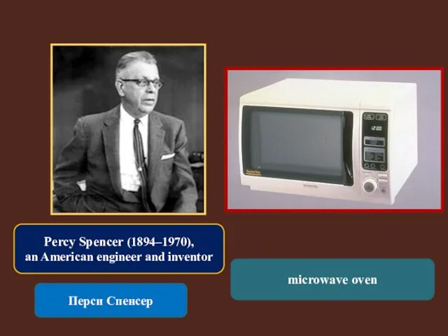 Percy Spencer (1894–1970), an American engineer and inventor Перси Спенсер microwave oven