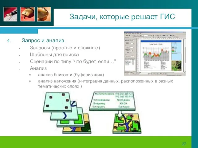 Задачи, которые решает ГИС Запрос и анализ. Запросы (простые и сложные) Шаблоны